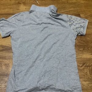 Gray Polo Shirt with Patterned Sleeves